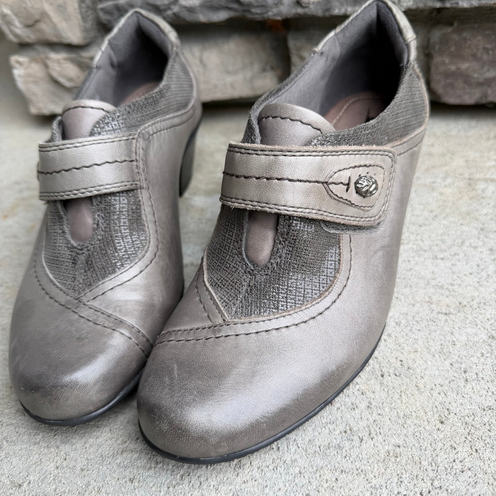 Earth Nutmeg Ash Grey Leather Mary Jane Block Heel Pumps Shoes Womens 7B